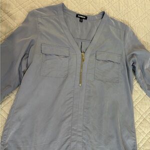 Express Women's Light Blue Blouse with Gold Zipper